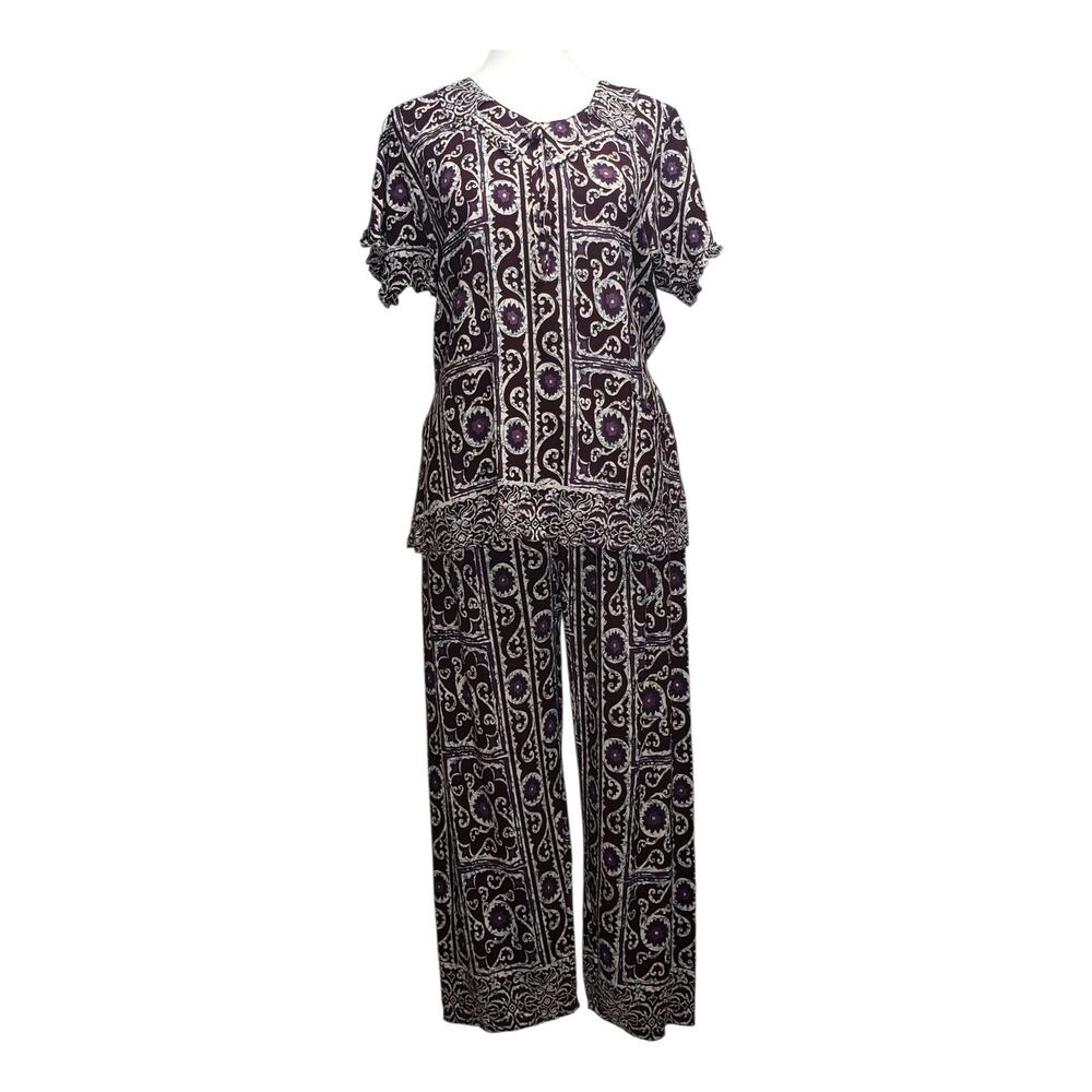 Vintage Pago Pago Purple Batik 2 Piece Lounge Set S/M Retro Resortwear Co-ord